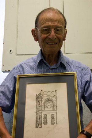 Braham Myers With His Leaving Present A Drawing Of The Clock Tower.